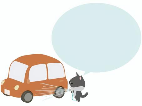 洗車_猫 洗車,猫,はちわれ,動物,かわいい,自動車,吹き出しのイラスト素材