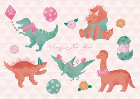 Cute dinosaur dragon material set, winter, january, set, JPG, PNG and AI