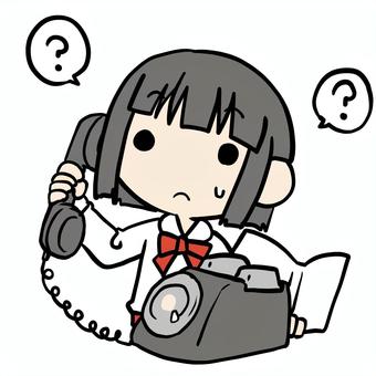 わからず黒電話をかける少女 小学生,黒電話,わからない,通話,話,家電,ダイヤル式,疑問,困る,汗のイラスト素材