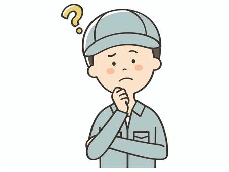 考える男性作業員 考える男性作業員 考える,悩む,困る,不安,わからない,はてな,迷う,疑問,質問,男性のイラスト素材