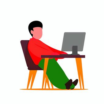 人物 022 男性,人物,パソコン,デスク,椅子,仕事,オフィス,作業,勉強,イラストのイラスト素材