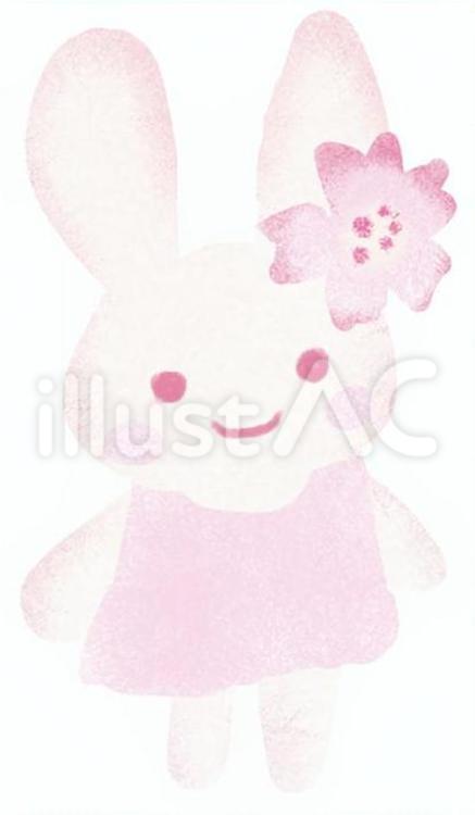 さくらのうさぎ かわいい,春,版画風のイラスト素材