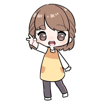 チョキの手を挙げるエプロン姿の女性 女性,主婦,仕事,職業,エプロン,保育士,人,人物,立ち絵,全身のイラスト素材