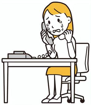  ロングヘア女性(黄)-177-全身 電話,泣く,女性,女の子,人物,かわいい,涙,心配,不安,怖いのイラスト素材