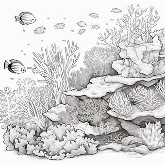 Illustration, coral reef, sea, creatures, 