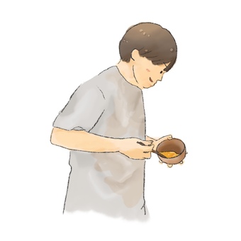 夜中に卵を混ぜている人 夜中に卵を混ぜている人 男,卵,夜中,料理,食べ物のイラスト素材