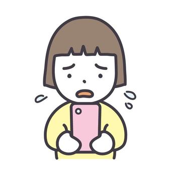 スマホを持って困る子供 スマホ,スマートフォン,子供,女の子,小学生,トラブル,問題,注意,不安,心配のイラスト素材