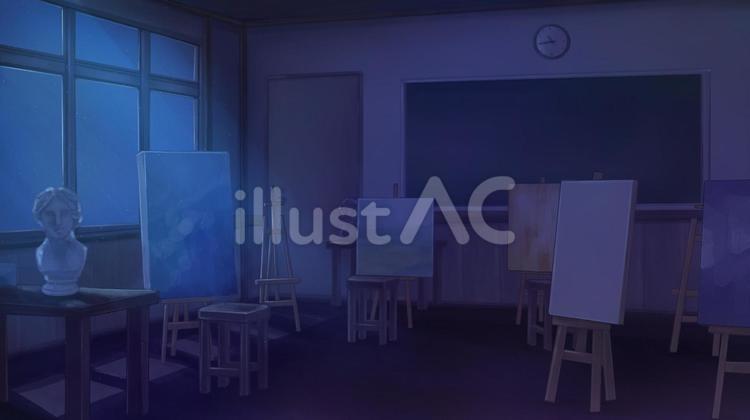 夜の美術室　背景イラスト 美術室,アトリエ,教室のイラスト素材