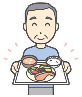  ロンTお爺さん-359-バスト 食事,お爺さん,高齢者,老人,男性,祖父,人物,かわいい,食べる,バストアップのイラスト素材