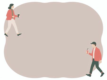 飲み物を持ちながら歩く人たちのフレーム ドリンク,飲み物,テイクアウト,コーヒー,ホット,アイス,飲み歩き,持ち帰り,女性,男性のイラスト素材