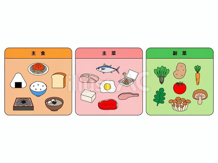 主食・主菜・副菜 主食,主菜,副菜のイラスト素材