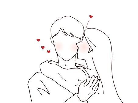 カップルイラスト キス,カップル,イラスト,線画,シンプル,顔なし,白塗り,ハート,複数,2人のイラスト素材