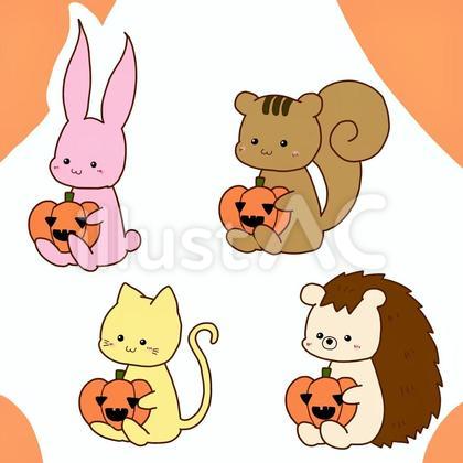 かぼちゃを抱える動物セット