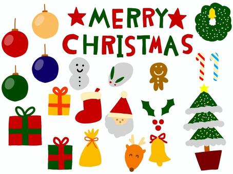 クリスマスセット クリスマス,行事,イベント,冬,かわいい,カラフル,12月,オーナメント,飾り,クリスマスツリーのイラスト素材