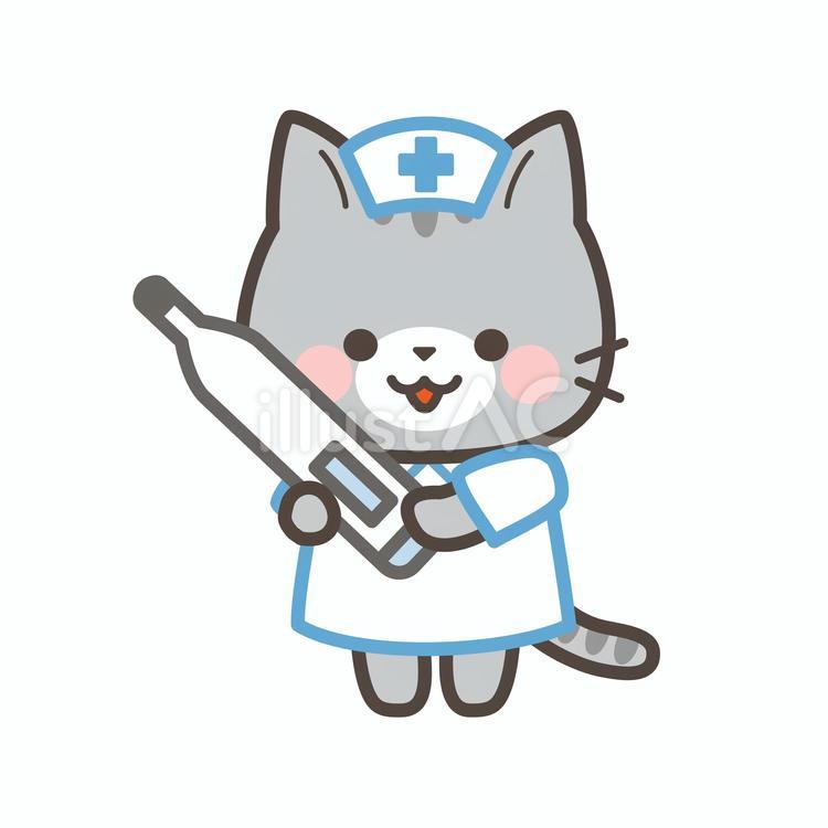 体温計を持つサバトラネコの看護師 ネコ,サバトラ,看護師のイラスト素材