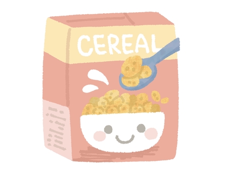 シリアルのパッケージ箱 シリアル,コーンフレーク,箱,パッケージ,朝食,軽食,食べ物,手描き,かわいいのイラスト素材