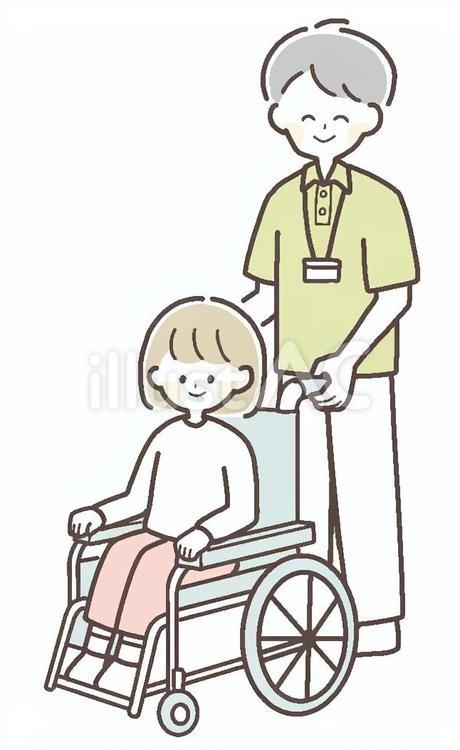車椅子の女の子と支援員 車椅子,子ども,女の子のイラスト素材