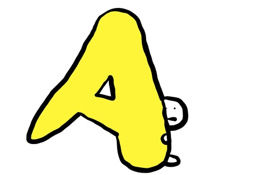 Aに隠れるキャラクター Aに隠れるキャラクター アルファベット,文字,英語,黄色,キャラクター,かわいい,シンプル,子ども,学習,教育のイラスト素材