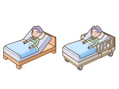 ベッド／介護ベッド：寝ている男性 男性,人物,療養,就寝,安静,休憩,パジャマ,高齢者,老人,睡眠のイラスト素材