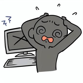 パソコンがエラーでパニックシルエット人物 シルエット,パソコン,エラー,パニック,焦る,デジタル,苦手,大変,やばい,壊すのイラスト素材