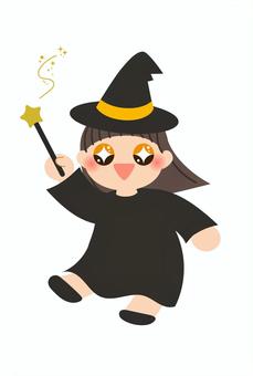 ハロウィンコスプレ子供_魔女 人物,ハロウィン,ハロウィーン,かわいい,子供,女の子,デフォルメ,手描き,仮装,コスプレのイラスト素材