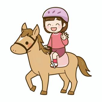 乗馬中に手を振る女の子 乗馬,馬,体験,子供,女の子,レジャー,かわいいのイラスト素材