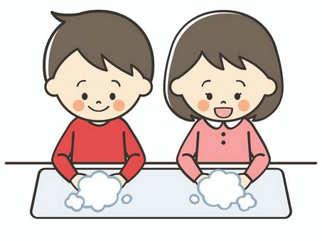 手を洗うこどもたち 女の子,男の子,男女,手洗い,手,洗う,清潔,対策,予防,感染のイラスト素材
