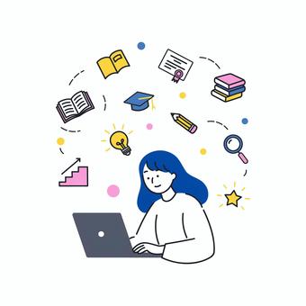 スキルアップに励む女性と学びのアイコン スキルアップに励む女性と学びのアイコン 人物,女性,勉強,スキル,学習,教育,授業,成長,資格,知識のイラスト素材