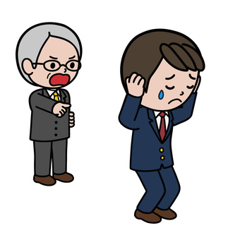 怒る人 パワハラ,説教,耳をふさぐ,ストレス,圧力,恐怖,怒鳴る,叱責,トラブル,人間関係のイラスト素材
