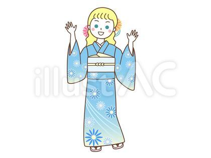 着物姿を楽しむ白人観光客