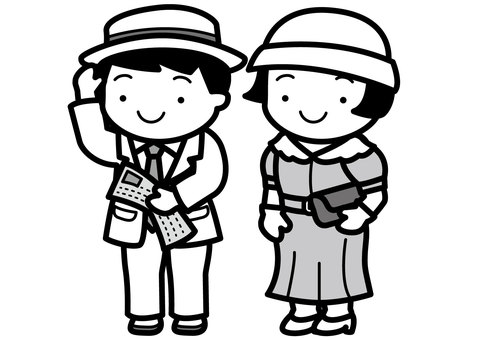 大正人-2c 大正時代,大正,レトロ,モダン,服装,洋装,モボ,モガ,スーツ,背広のイラスト素材