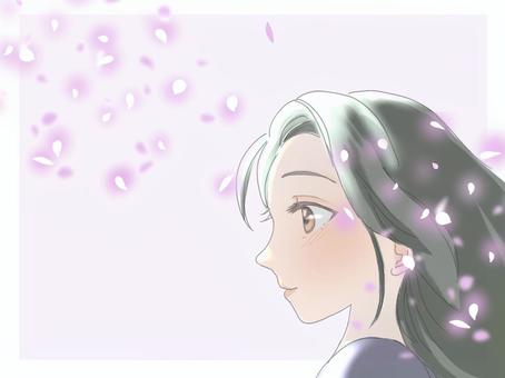 Cherry blossoms and profile of a woman, , JPG