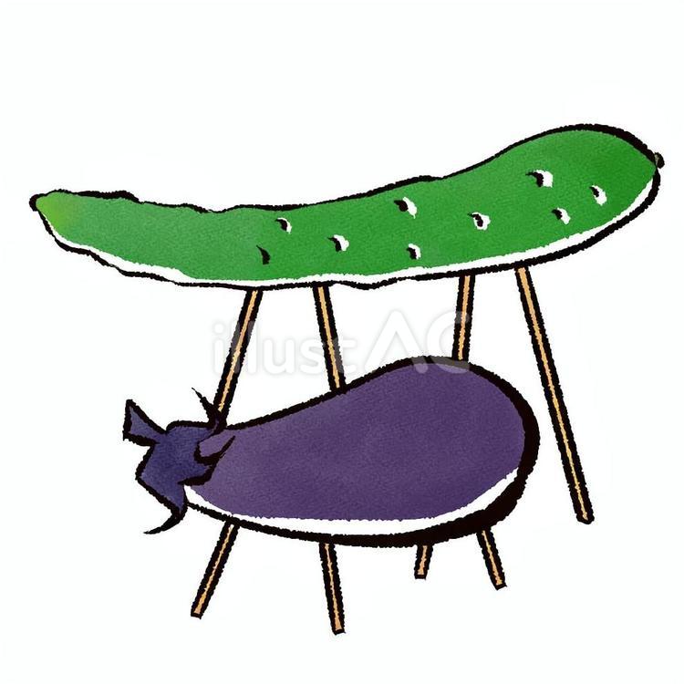 お盆の精霊馬　ナスときゅうり 精霊馬,お盆,夏のイラスト素材