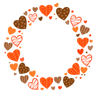 ハートのかわいい丸いフレーム　手描き ハート,かわいい,ピンク色,茶色,円,丸い,リング,枠,フレーム,愛のイラスト素材