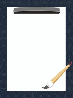 習字、書道・紺の麻の葉文様フレーム　縦 書道,習字,フレーム,背景,命名,半紙,毛氈,紺,麻の葉,文様のイラスト素材