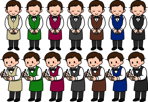 スタッフの接客です。 レストラン,スタッフ,シンプル,従業員,飲食店,接客,サービス,店員,接客業,カフェのイラスト素材