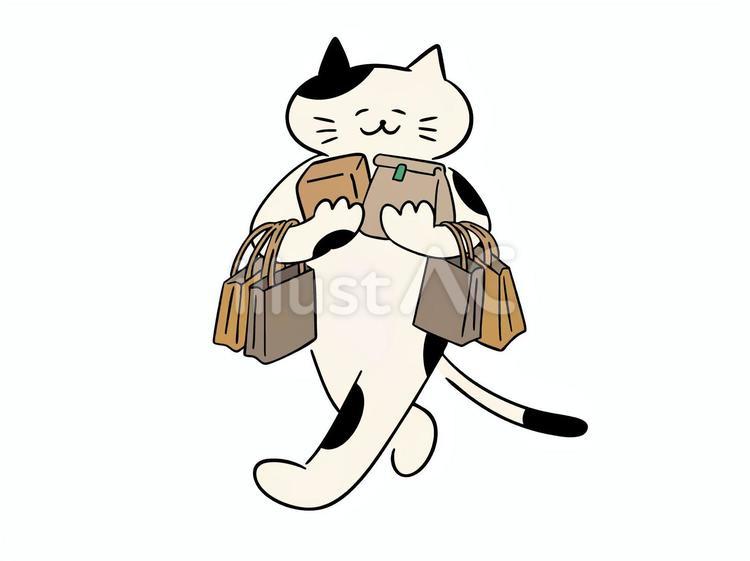 たくさん買い物をした猫（カラー） 買い物,ショッピング,セールのイラスト素材