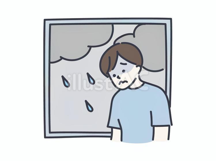 天気が悪いと具合が悪くなる男性 雨,雲,梅雨のイラスト素材