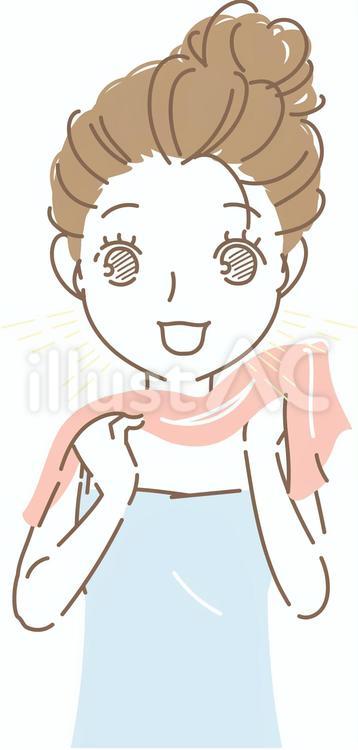 顔を拭いて喜ぶ女性 女性,顔,美容のイラスト素材