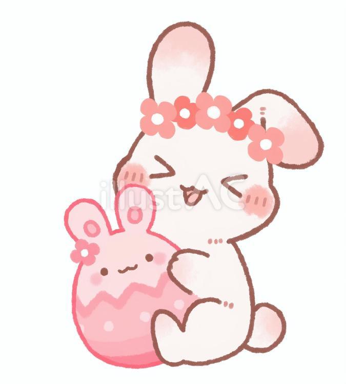 ウサギとイースターエッグのイラスト　桃色 うさぎ,かわいい,ピンクのイラスト素材