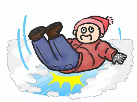 転倒注意 転倒注意,人物,雪,氷,注意,危険,ツルツル,転倒,帽子,ジャンパーのイラスト素材