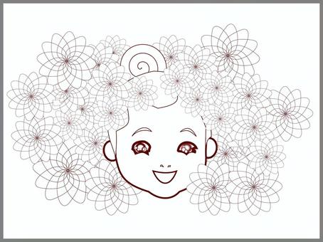 花と女の子　塗り絵