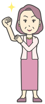  お金持ちマダム-175-全身 おばさん,自信,ガッツポーズ,腕まくり,中年,女性,富裕層,マダム,裕福,お金持ちのイラスト素材