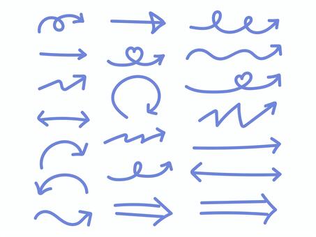 パステル手描き矢印アイコンセット 青 手書き,矢印,シンプル,アイコン,水色,青,パステル,くすみカラー,かわいい,線画のイラスト素材
