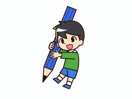 Smiling boy holding a pencil 2, study, home work, child, JPG, PNG and AI