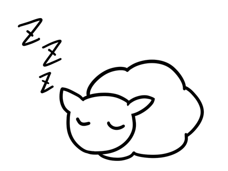 シンプルな眠る羊イラスト　線画 動物,生き物,羊,睡眠,羊毛,ひつじ,居眠り,イラスト,挿絵,素材のイラスト素材