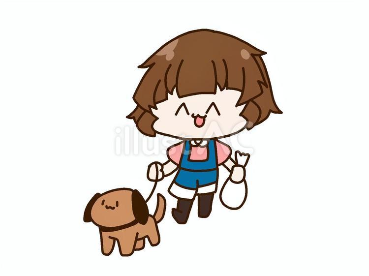 犬のお散歩に行く女の子 犬,散歩,行くのイラスト素材