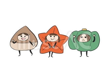 秋のこどもたち くり、もみじ、かぼちゃ