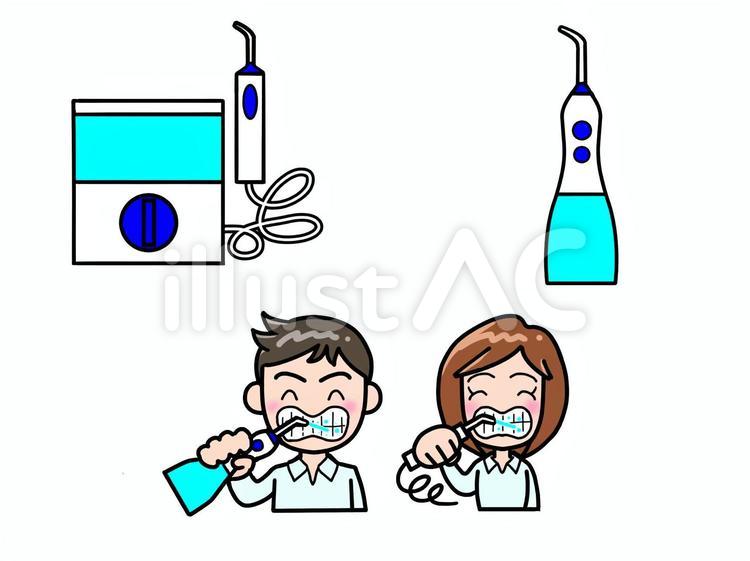 口腔洗浄器と使用している男女 口腔洗浄器,デンタル,ケアのイラスト素材