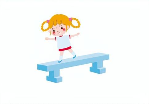 子供の体操　平均台A 体育,体操,平均台,小学生,笑顔,人,女子,靴,歩く,体操着のイラスト素材